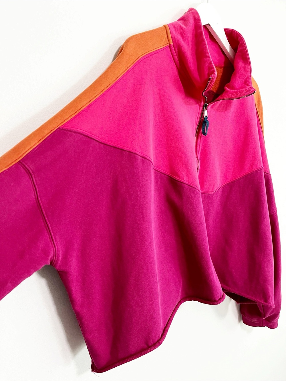 Natural Life Jess Colorblock 1/4 Zip Cotton Pullover Hot Pink XL - Picture 5 of 9